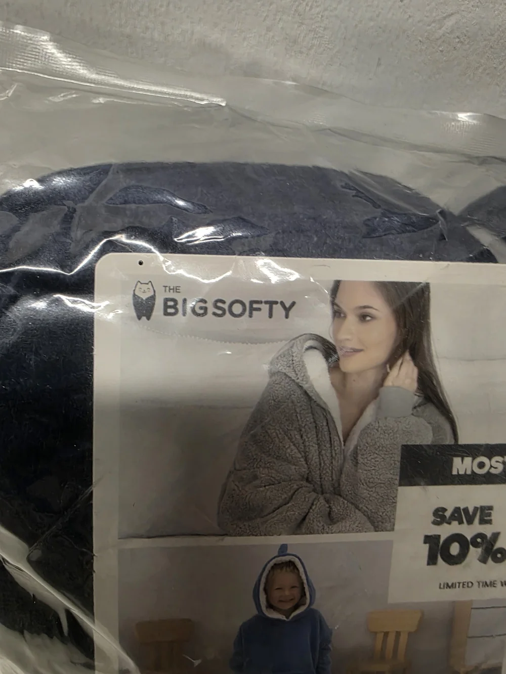 The Big Softy Oversized Wearable Blanket Hoodie Navy Blue Sherpa NEW